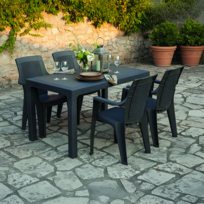Efes 4 Kişilik Rattan Masa Sandalye Takımı Siyah
