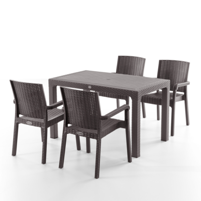 King 4 Kişilik Rattan Masa Sandalye Takımı Kahve