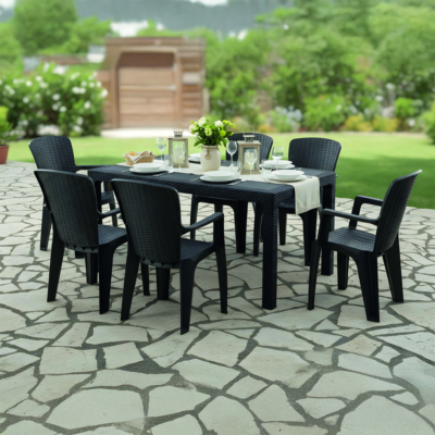 Side 6 Kişilik Rattan Masa Sandalye Takımı Siyah