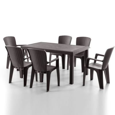 Side 6 Kişilik Rattan Masa Sandalye Takımı Kahve