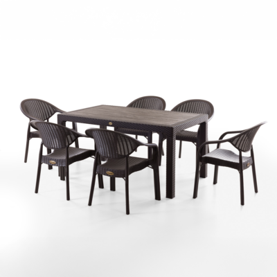 Bamboo 6 Kişilik Rattan Masa Sandalye Takımı Kahve