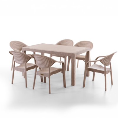 Bamboo 6 Kişilik Rattan Masa Sandalye Takımı Cappuccino