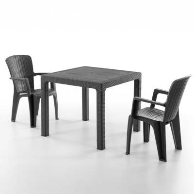 Side 2 Kişilik Rattan Masa Sandalye Takımı Siyah