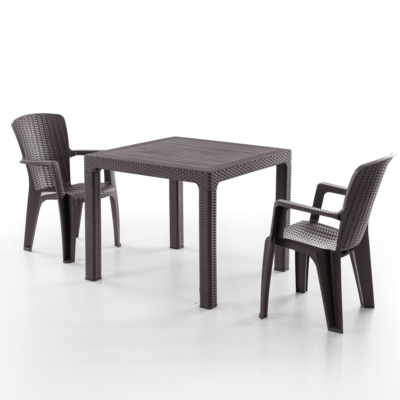 Side 2 Kişilik Rattan Masa Sandalye Takımı Kahve
